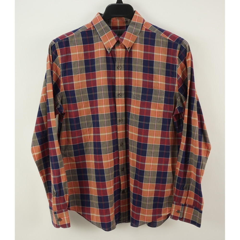 Vince. Men Large Long Sleeve Red Orange Blue Plaid Lightweight Button Down Shirt